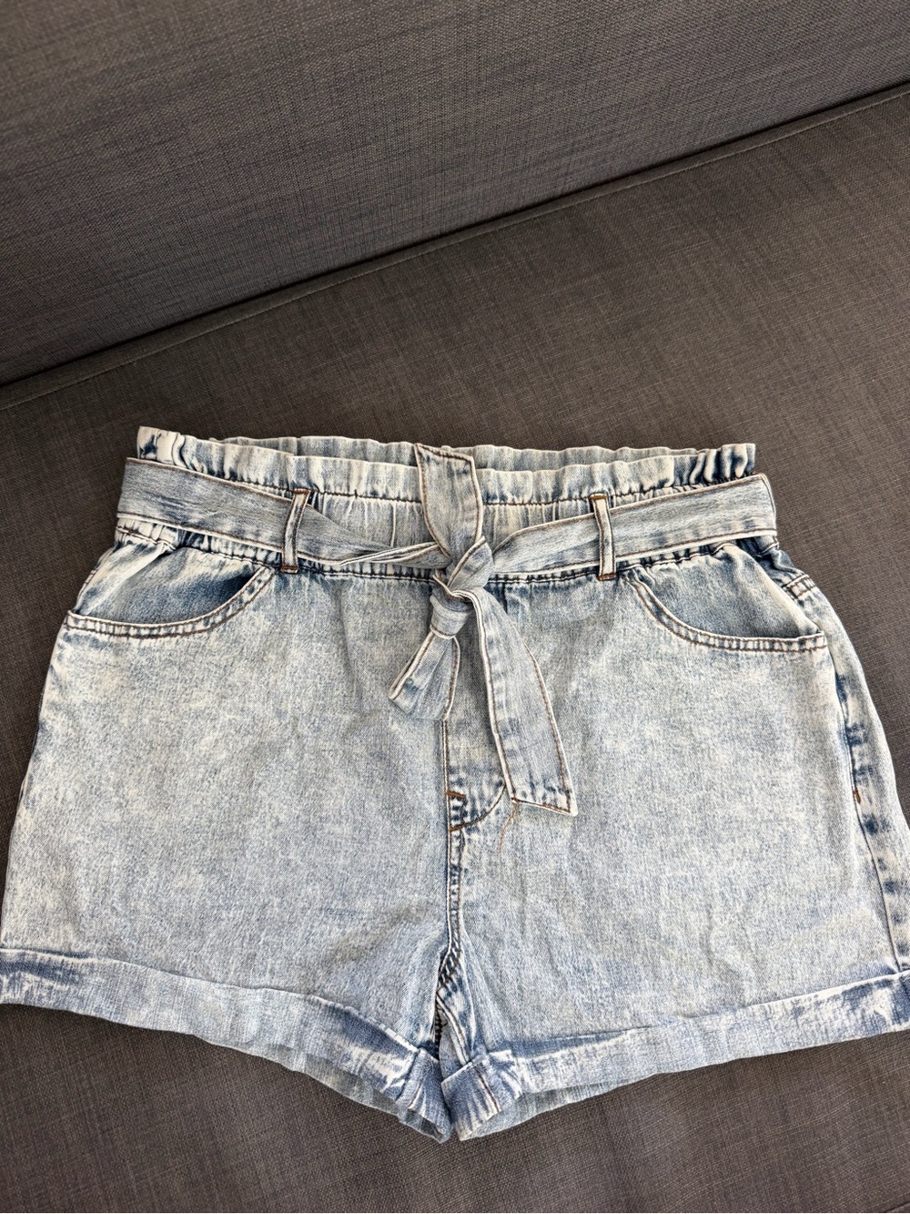 Light Blue Washed Denim Tie-Waist Women's Shorts
